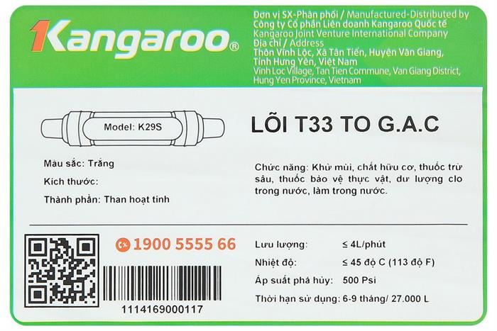 Lõi lọc thô Kangaroo số 2 T33 GAC (SX) Màu Trắng