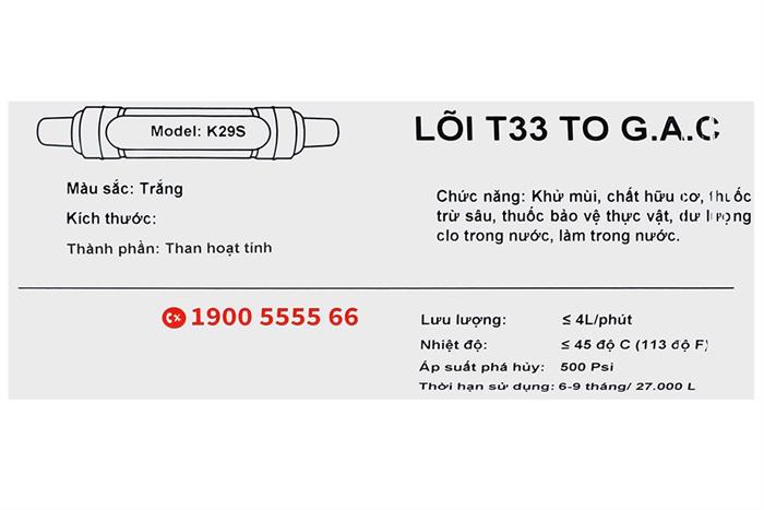 Lõi lọc thô Kangaroo số 2 T33 GAC (SX) Màu Trắng