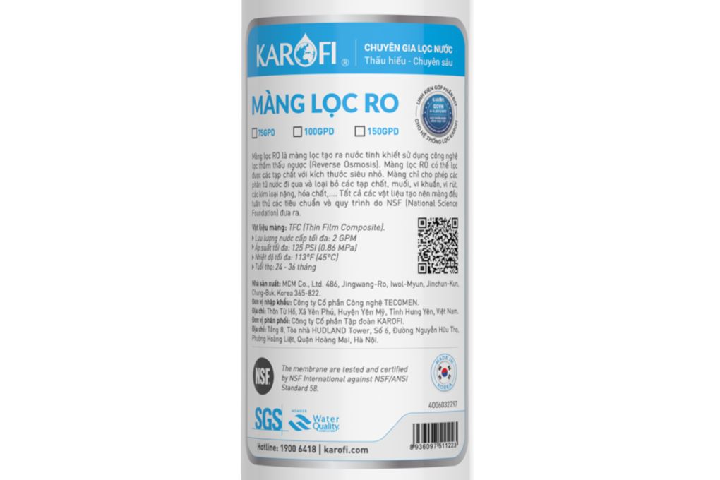 Lõi lọc RO Karofi số 4 EZ270T-2R (MCM) Màu Trắng