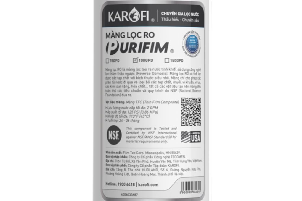 Lõi lọc RO Karofi số 4 EZ270T-100 Màu Trắng