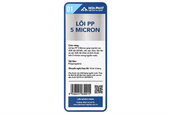 Lõi lọc thô Hòa Phát số 1 PP 5 micron Màu Trắng