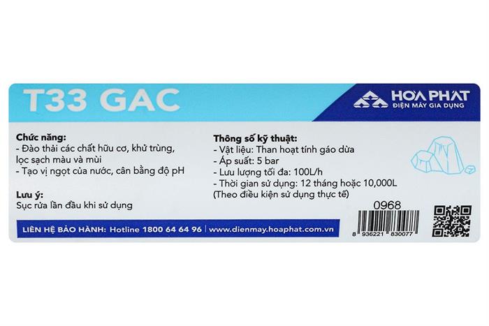 Lõi lọc chức năng Hòa Phát số 5 T33 Màu Trắng