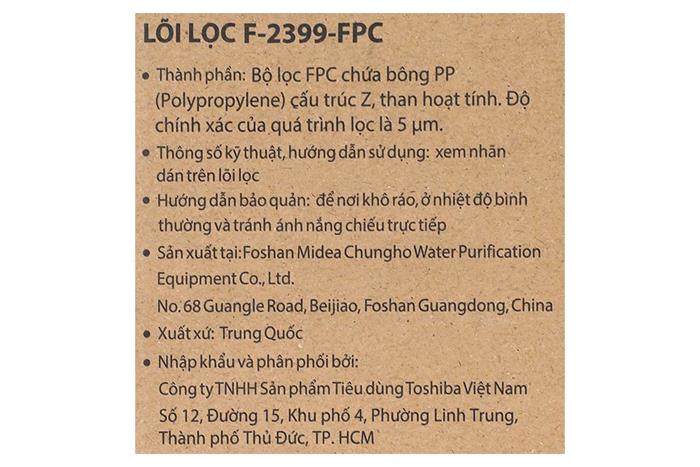 Lõi lọc thô Toshiba số 1 F-2399-FPC Màu Trắng