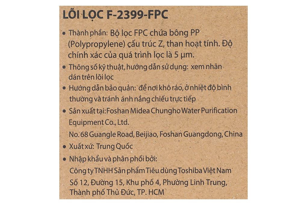 Lõi lọc thô Toshiba số 1 F-2399-FPC Màu Trắng