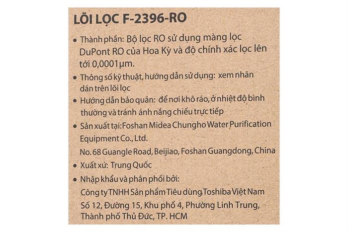Lõi lọc RO Toshiba số 2 F-2396-RO Màu Trắng