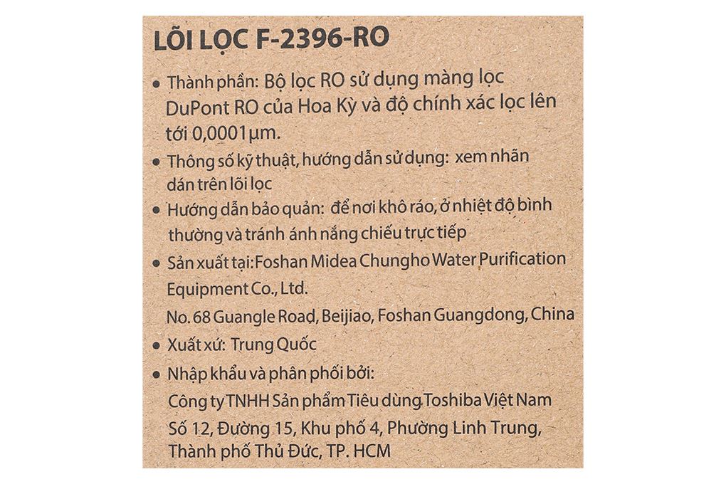 Lõi lọc RO Toshiba số 2 F-2396-RO Màu Trắng