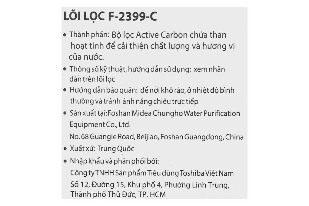 Lõi lọc thô Toshiba số 3 F-2399-C Màu Trắng