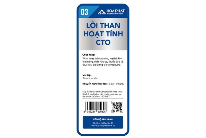 Lõi lọc thô Hòa Phát số 2 Than hoạt tính CTO 10 inch Màu Xám