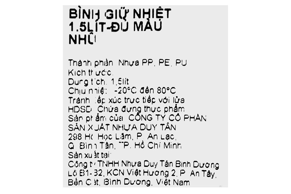 Bình giữ nhiệt nhựa 1500 ml Duy Tân Thermal Màu Xám