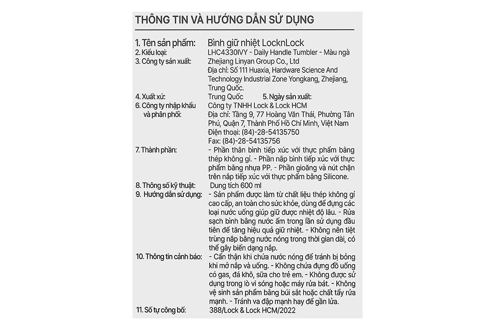Ly giữ nhiệt inox 600 ml Lock&Lock LHC4330IVY Màu Trắng