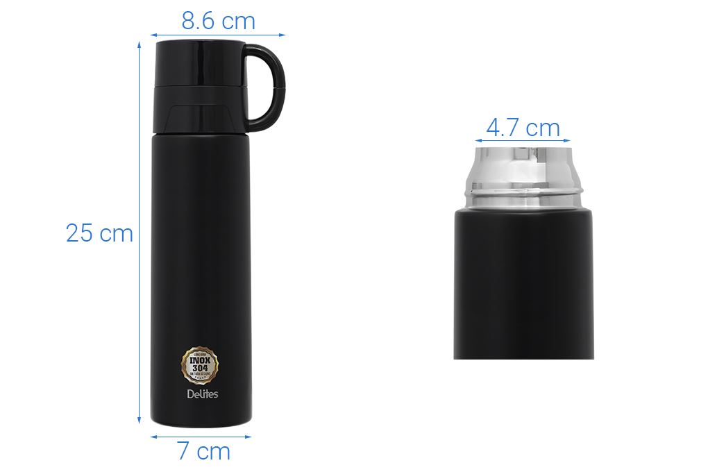 Bình giữ nhiệt Inox 500 ml Delites Z037 Đen Màu Đen
