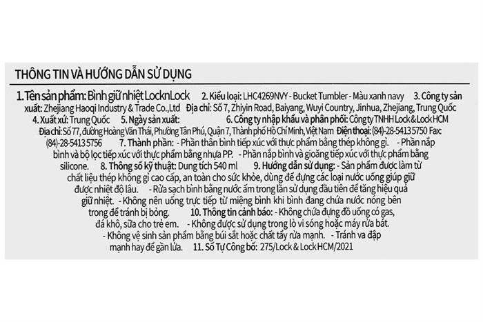 Ly giữ nhiệt inox 540 ml Lock&Lock Bucket Tumbler LHC4269NVY Màu Xanh Navy