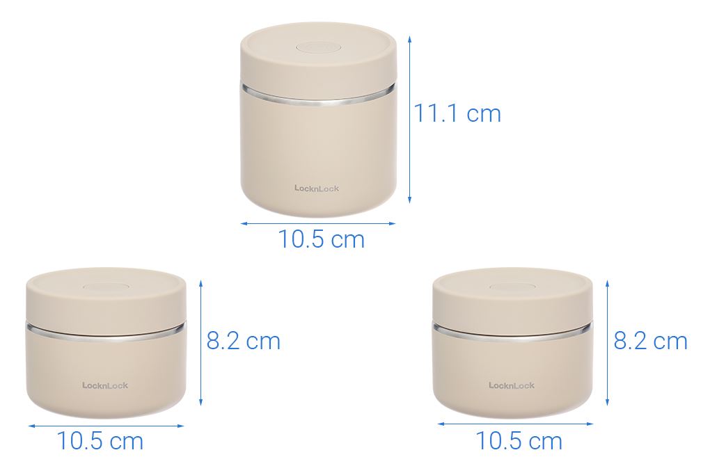 Bộ 3 hộp cơm giữ nhiệt inox 300 - 300 - 500 ml Lock&Lock LHC8052S02B Màu Màu be