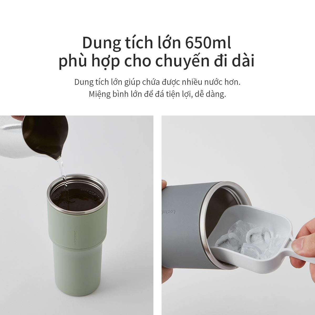 Bình giữ nhiệt inox 650 ml Metro Drive Lock&Lock LHC4277SMIT Màu Xanh Bạc Hà