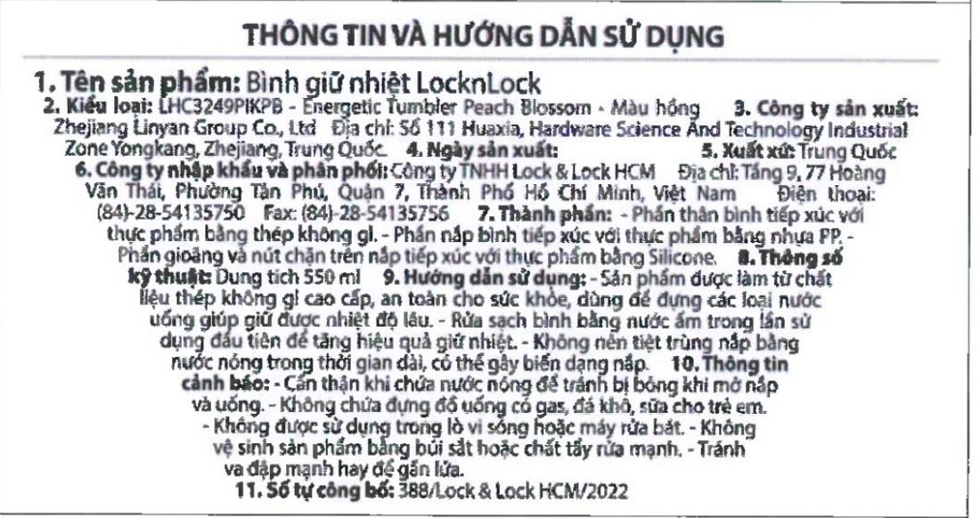 Bình giữ nhiệt inox 550 ml Energetic Tumbler Peach Blossom Lock&Lock LHC3249PIKPB Màu Hồng