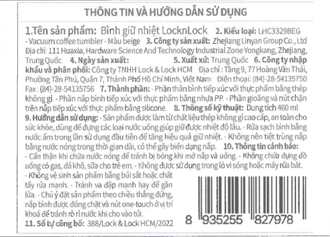 Bình giữ nhiệt inox 460 ml Vacuum Coffee Tumbler Lock&Lock LHC3329BEG Màu Màu be