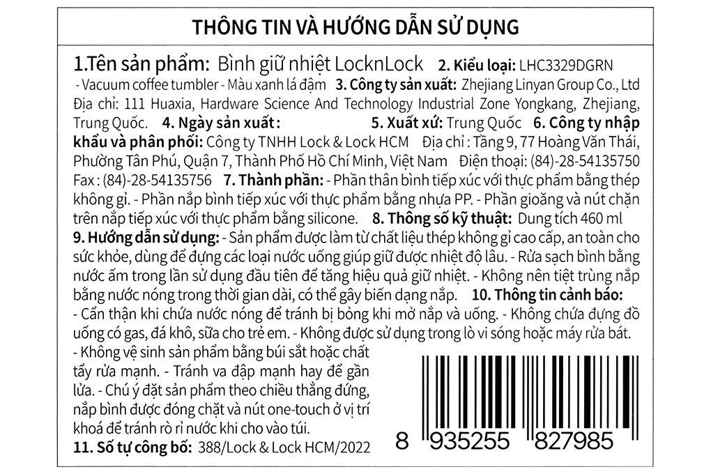 Bình giữ nhiệt inox 460 ml Vacuum Coffee Tumbler Lock&Lock LHC3329DGRN Màu Xanh lá đậm