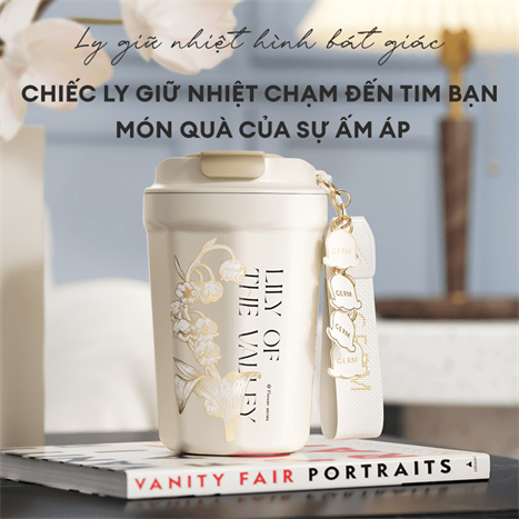 Ly giữ nhiệt inox 390 ml Hoa Huệ Thung Lũng GERM GE-23AW-K32 Màu Trắng - Kem
