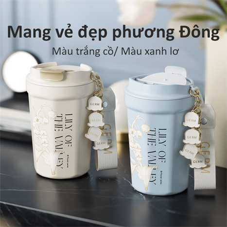 Ly giữ nhiệt inox 390 ml Hoa Huệ Thung Lũng GERM GE-23AW-K32 Màu Trắng - Kem