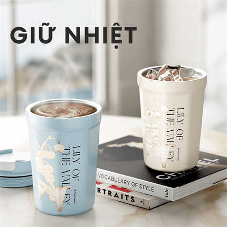 Ly giữ nhiệt inox 390 ml Hoa Huệ Thung Lũng GERM GE-23AW-K32 Màu Trắng - Kem