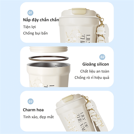 Ly giữ nhiệt inox 390 ml Hoa Huệ Thung Lũng GERM GE-23AW-K32 Màu Trắng - Kem