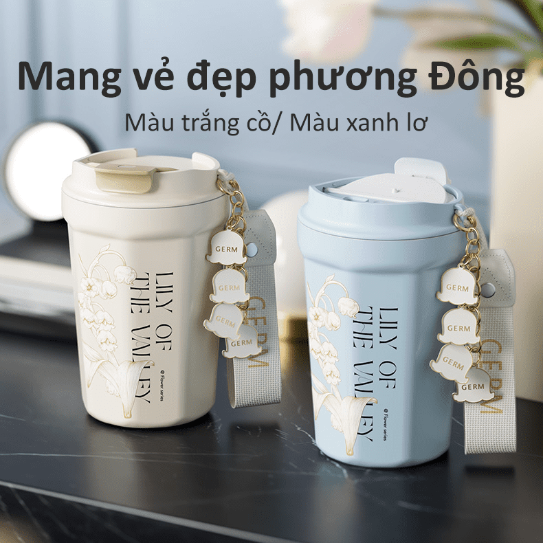 Ly giữ nhiệt inox 390 ml Hoa Huệ Thung Lũng GERM GE-23AW-K32 Màu Xanh Dương
