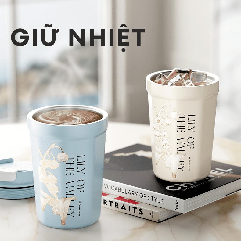 Ly giữ nhiệt inox 390 ml Hoa Huệ Thung Lũng GERM GE-23AW-K32 Màu Xanh Dương