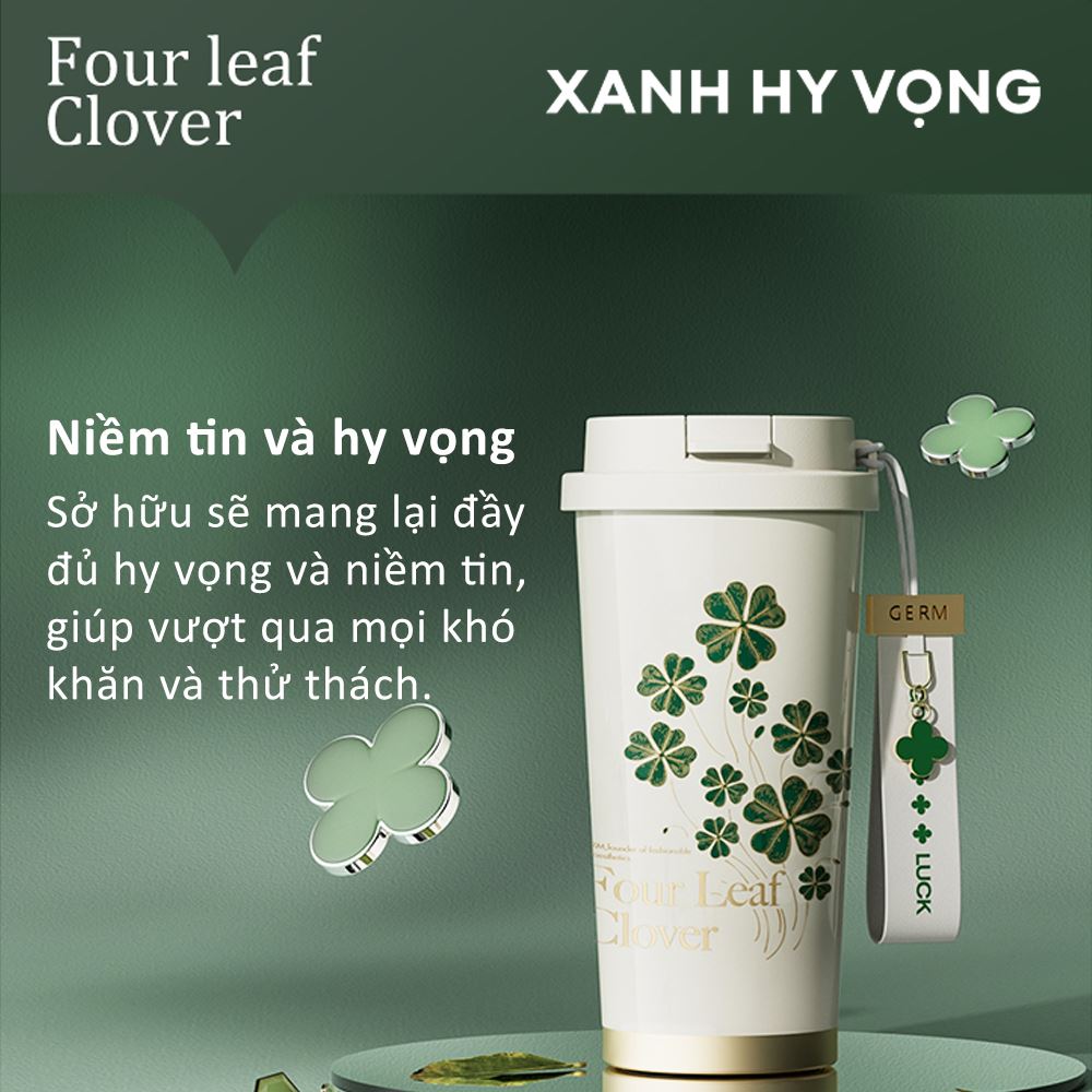 Ly giữ nhiệt inox 500 ml Cỏ Bốn Lá GERM GE-23AW-B76 Màu Xanh lá