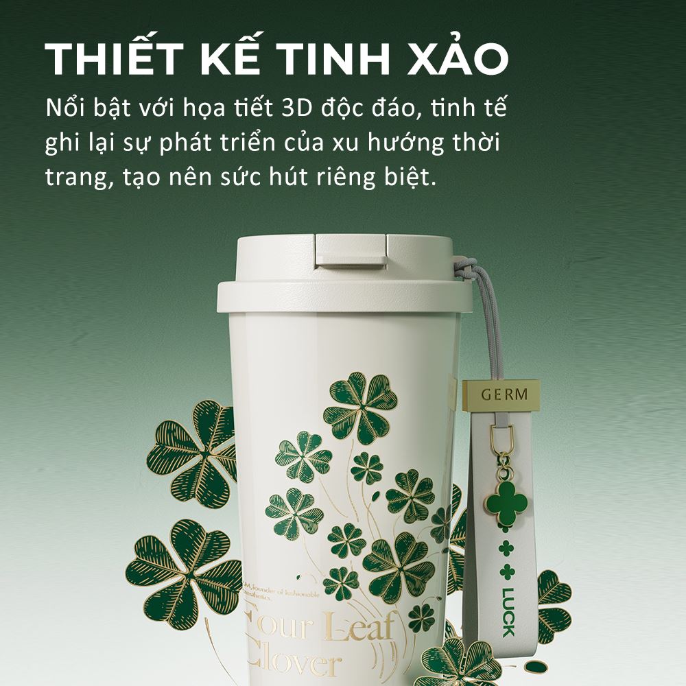 Ly giữ nhiệt inox 500 ml Cỏ Bốn Lá GERM GE-23AW-B76 Màu Xanh lá