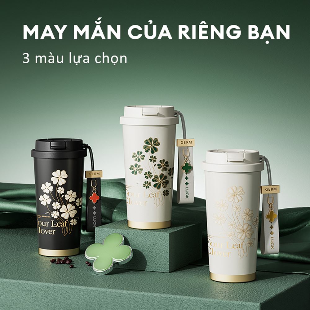 Ly giữ nhiệt inox 500 ml Cỏ Bốn Lá GERM GE-23AW-B76 Màu Xanh lá