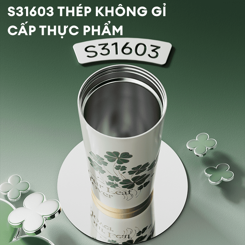Ly giữ nhiệt inox 500 ml Cỏ Bốn Lá GERM GE-23AW-B76 Màu Xanh lá