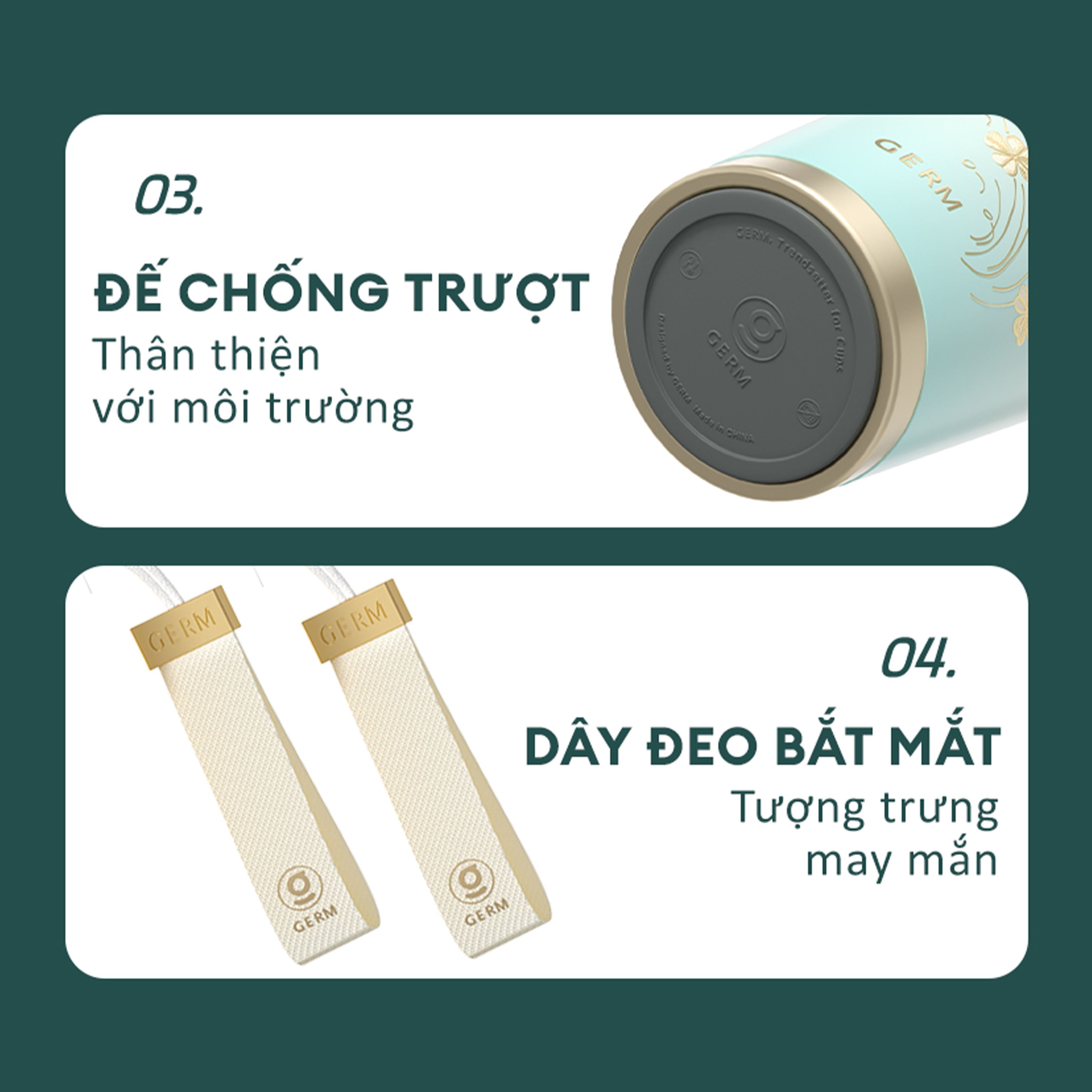 Ly giữ nhiệt inox 390 ml Cỏ Bốn Lá GERM GE-24SS-DB96 Màu Trắng