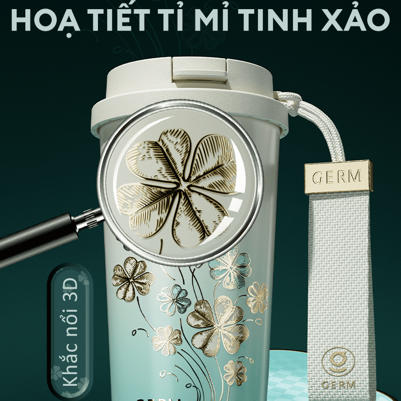 Ly giữ nhiệt inox 390 ml Cỏ Bốn Lá GERM GE-24SS-DB96 Màu Trắng