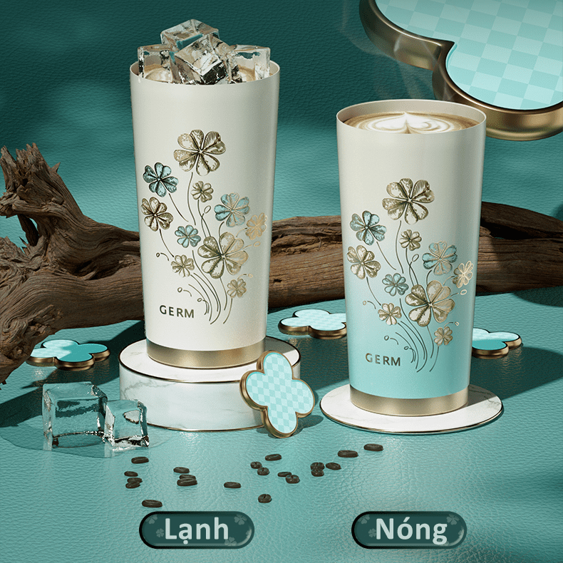 Ly giữ nhiệt inox 390 ml Cỏ Bốn Lá GERM GE-24SS-DB96 Màu Trắng