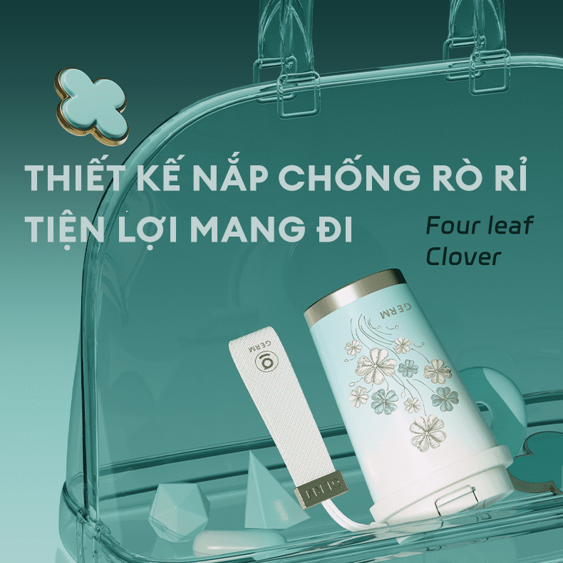 Ly giữ nhiệt inox 390 ml Cỏ Bốn Lá GERM GE-24SS-DB96 Màu Trắng