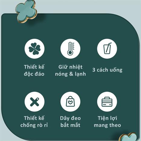 Ly giữ nhiệt inox 390 ml Cỏ Bốn Lá GERM GE-24SS-DB96 Màu Xanh lá