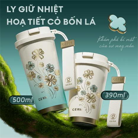 Ly giữ nhiệt inox 390 ml Cỏ Bốn Lá GERM GE-24SS-DB96 Màu Xanh lá