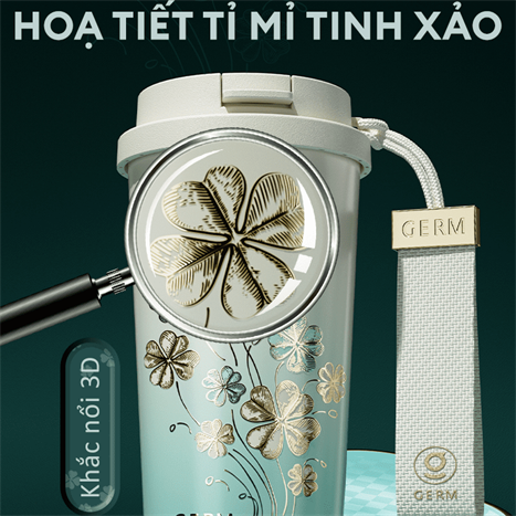 Ly giữ nhiệt inox 390 ml Cỏ Bốn Lá GERM GE-24SS-DB96 Màu Xanh lá