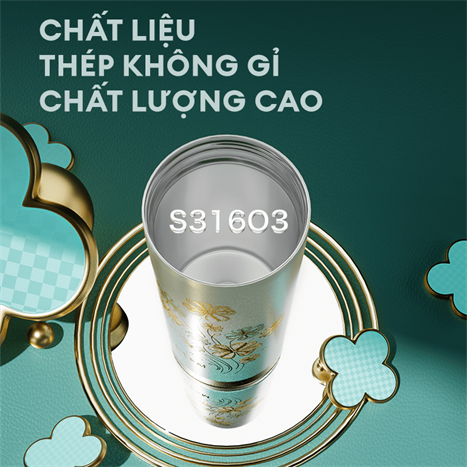 Ly giữ nhiệt inox 390 ml Cỏ Bốn Lá GERM GE-24SS-DB96 Màu Xanh lá