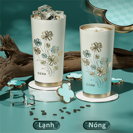 Ly giữ nhiệt inox 390 ml Cỏ Bốn Lá GERM GE-24SS-DB96 Màu Xanh lá