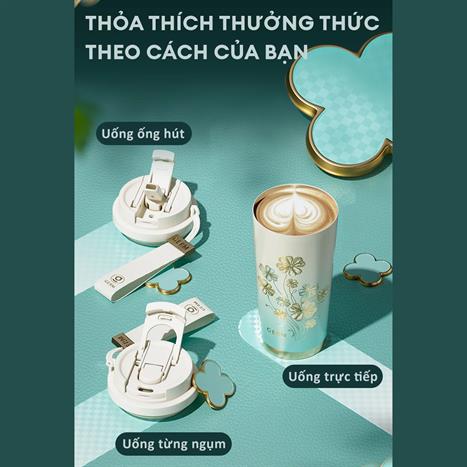 Ly giữ nhiệt inox 390 ml Cỏ Bốn Lá GERM GE-24SS-DB96 Màu Xanh lá