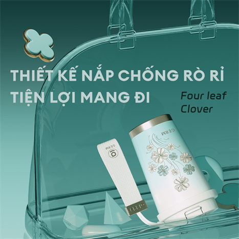 Ly giữ nhiệt inox 390 ml Cỏ Bốn Lá GERM GE-24SS-DB96 Màu Xanh lá