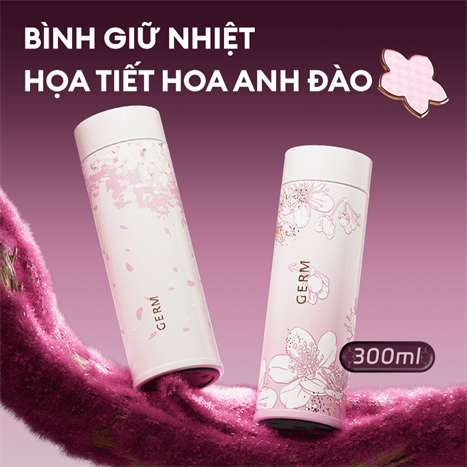 Bình giữ nhiệt inox 300 ml Hoa Anh Đào GERM GE-24SS-DB82 Màu Trắng - Hồng