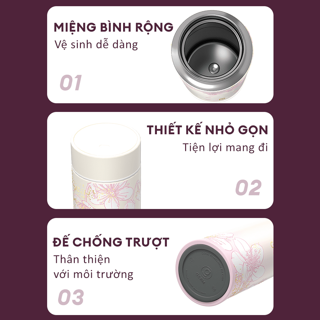 Bình giữ nhiệt inox 300 ml Hoa Anh Đào GERM GE-24SS-DB82 - 7