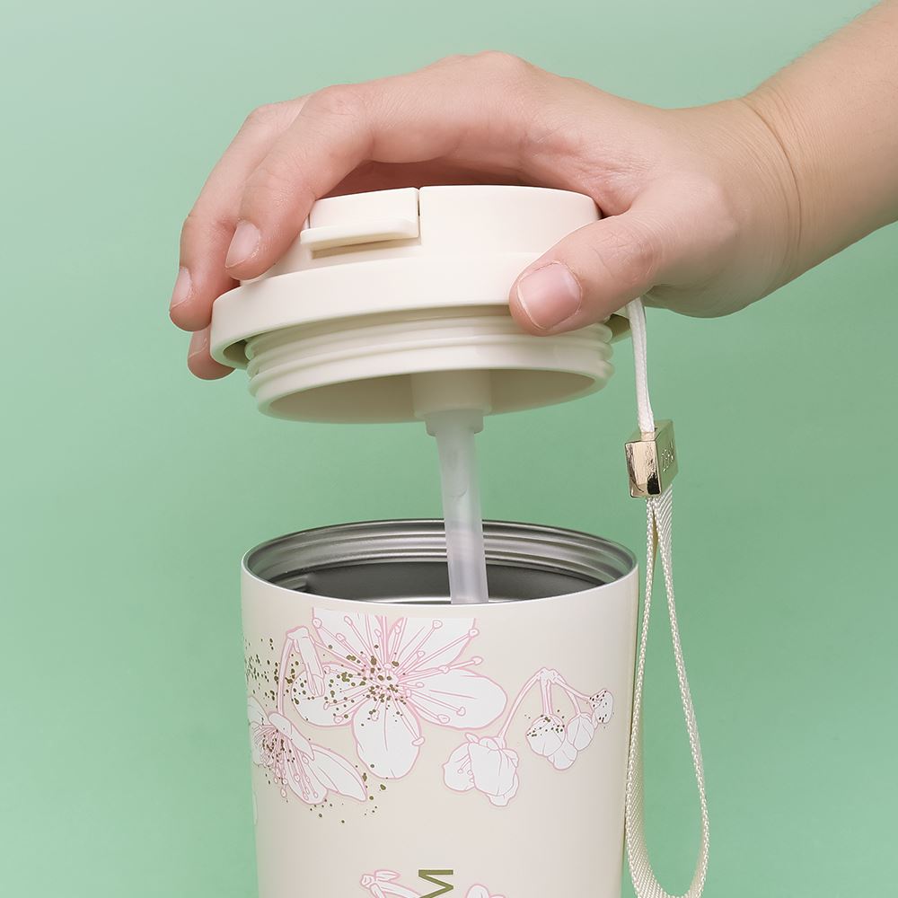 Ly giữ nhiệt inox 500ml Hoa Anh Đào GERM GE-24SS-DB77 Màu Trắng - Hồng