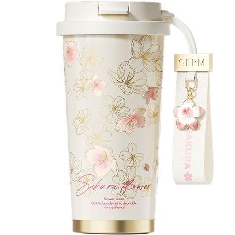 Ly giữ nhiệt inox 500 ml Hoa Anh Đào GERM GE-24AW-B85 Màu Hồng Kem