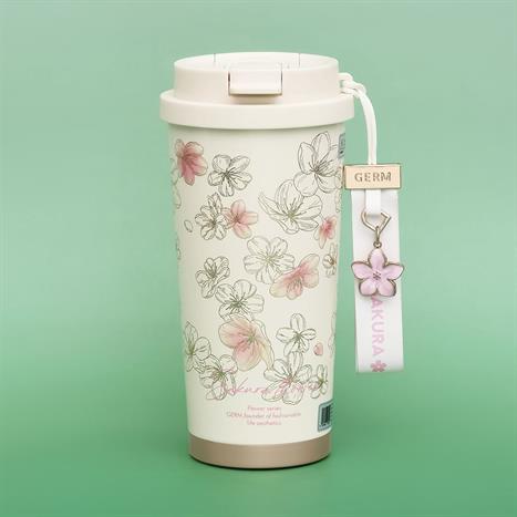 Ly giữ nhiệt inox 500 ml Hoa Anh Đào GERM GE-24AW-B85 Màu Hồng Kem