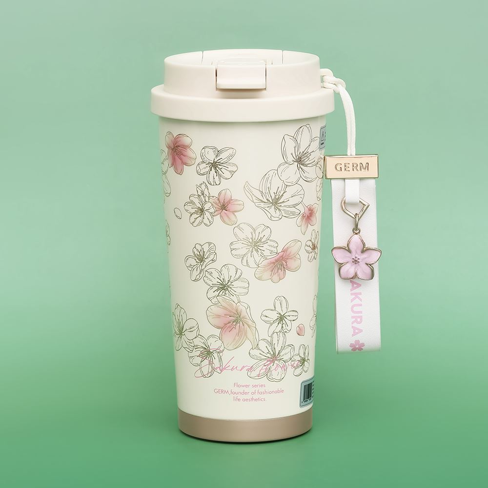 Ly giữ nhiệt inox 500 ml Hoa Anh Đào GERM GE-24AW-B85 Màu Hồng Kem