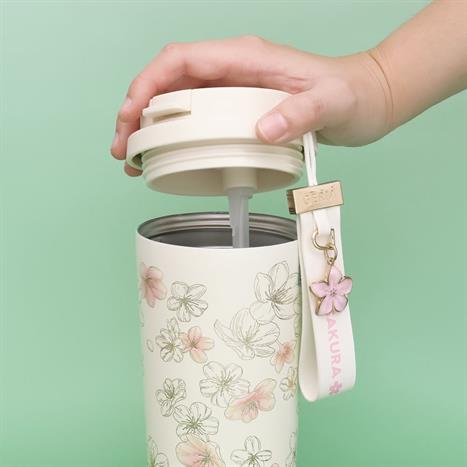 Ly giữ nhiệt inox 500 ml Hoa Anh Đào GERM GE-24AW-B85 Màu Hồng Kem