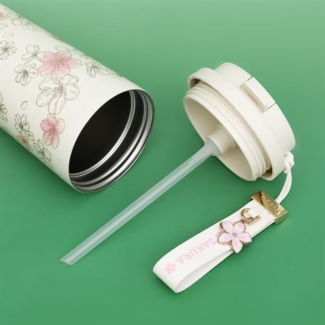 Ly giữ nhiệt inox 500 ml Hoa Anh Đào GERM GE-24AW-B85 Màu Hồng Kem